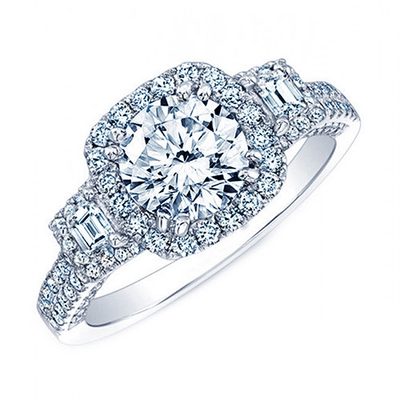 GIA Certified 2.75 Carat Round & Trapezoid Cut Diamond 18k Engagement Ring