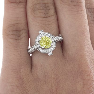 2.85 CTW Fancy Yellow Round Shape GIA Diamond Engagement Ring Platinum
