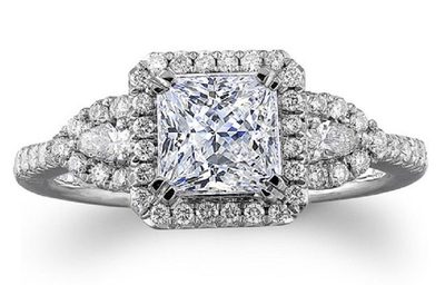 Charming 2.00 CTW Radiant cut Diamond Round & Pear shape Engagement Ring 18K