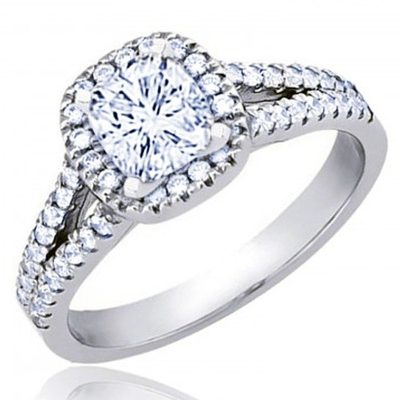 GIA Certified Diamond Engagement Ring Cushion & Round Cut 18k White Gold 2.50 CT