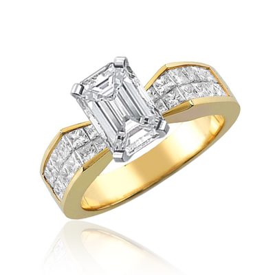 GIA Certified 3.00 Carat Emerald & Princess Cut Diamond 18k Engagement Ring