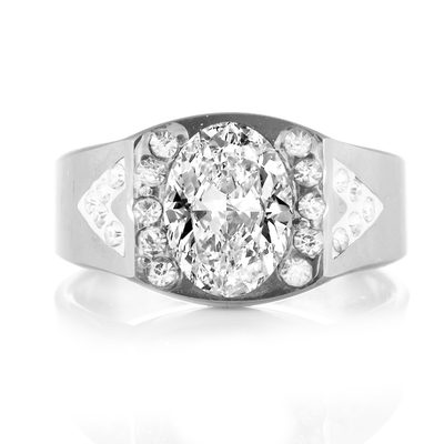 2.20 Carat Oval & Round Cut Diamond Engagement Ring GIA Certified 18k White Gold