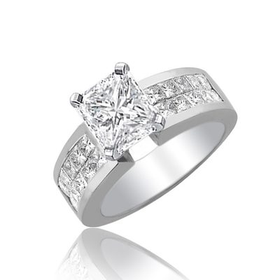Radiant & Princess Cut Diamond Engagement Ring 2.50 Carat 18k White Gold