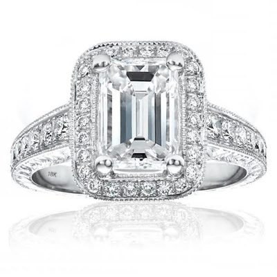 2.50 Carat Emerald and Round Halo Cut Diamond Engagement Ring GIA Certified