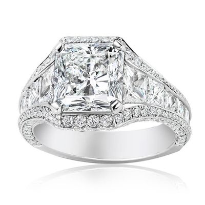 18K WG Radiant & Pearl Shape GIA Certified 3.50 Carat Diamond Engagement Ring