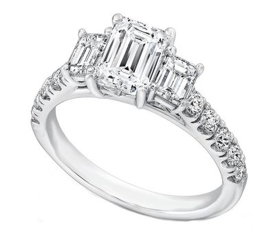 Emerald & Round Cut Diamond Engagement Ring 18k Gold 2.50 Carat GIA Certified
