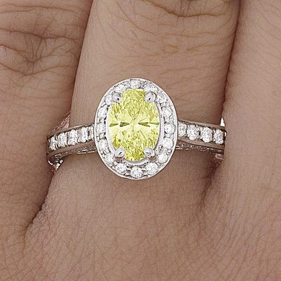 Platinum GIA Certified 2 Ct Fancy Oval Cut Engagement Ring & Round Shape Sides
