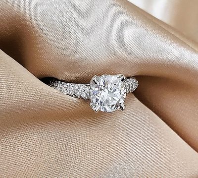 GIA Certified 1.70 CT Center Round Brilliant Cut - Platinum Round Pave' Set Ring