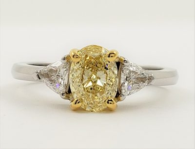 GIA Certified Fancy Yellow Oval Diamond 2.55 CTW 18k White Gold Engagement Ring