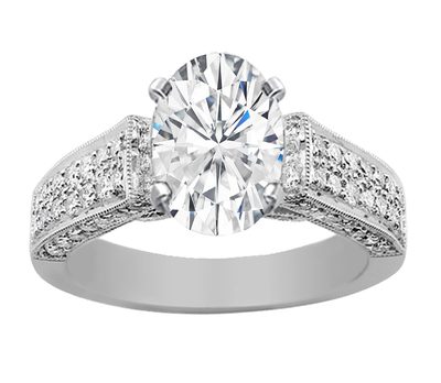 GIA Certified Diamond Engagement Ring 3.00 Carat Oval & Round Cut 14k White Gold
