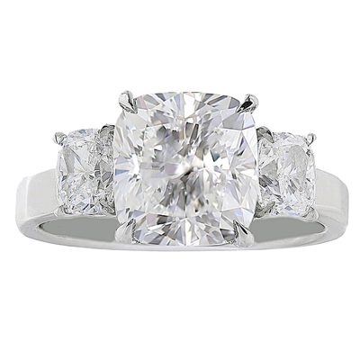 Three-Stone GIA Cushion Cut Diamond Engagement Ring - 2.50 CT Center / 18K