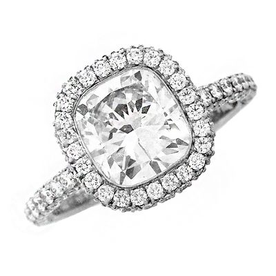GIA Certified Diamond Engagement Ring 18k White Gold 3.73 carat total Cushion