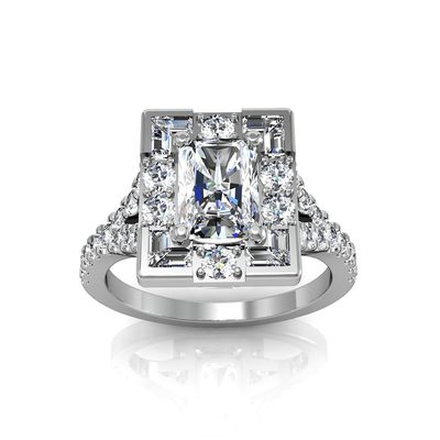Diamond Engagement Ring Radiant Cut GIA Certified 3.00 Carat 18k White Gold