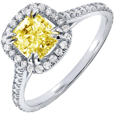 GIA Certified Diamond Engagement Halo Ring 2.75 CT. Fancy Yellow Cushion