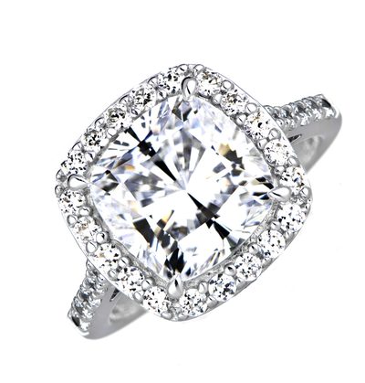 4.00 Ct Cushion & Round Cut Diamond Engagement Ring GIA Certified 18k White Gold
