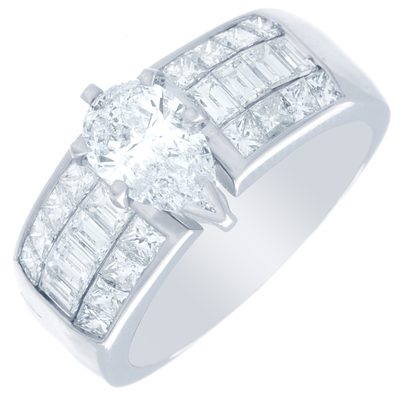 GIA Certified Diamond Engagement Ring Pear Shape 3.00 Carat 18k Gold