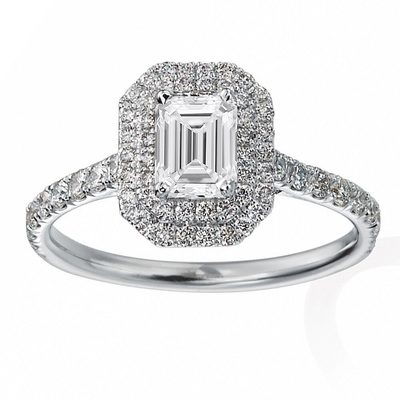 GIA Certified Diamond Engagement Halo Style Ring 3.00 CT Emerald Shape 18k WG