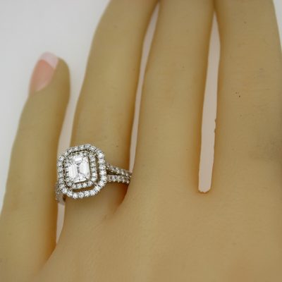 GIA Certified Diamond Engagement Halo Style Ring 3.50 CT Emerald Shape 18k Gold