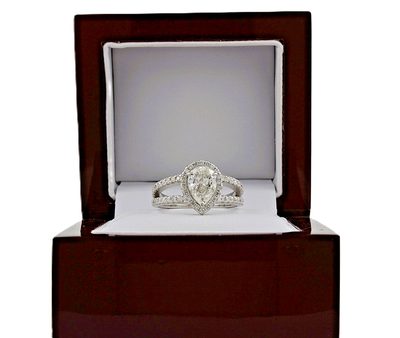 GIA Certified 2.00 CT Pear Cut Natural Diamond Engagement Ring- Platinum + Halo