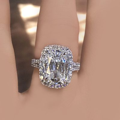 GIA Cushion & Round Cut Diamond 18k White Gold 3.53 Carat  Engagement Ring