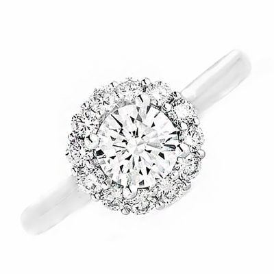 2.60 Carat Round Brilliant Cut Diamond Halo Engagement Ring 18k WG GIA Certified