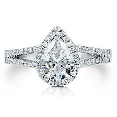 GIA Certified 3.00 Carat Pear Shape Diamond Engagement Ring 18k White Gold