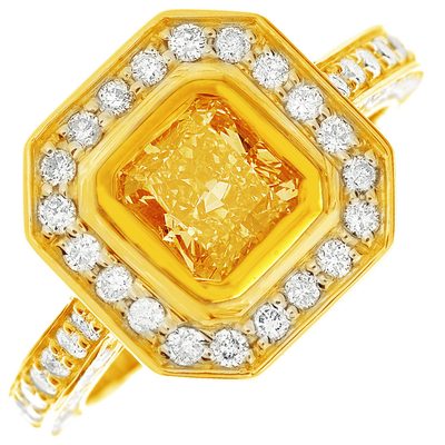 Vintage Style GIA 2.78 Carat Fancy Yellow Radiant Diamond Engagement in Platinum