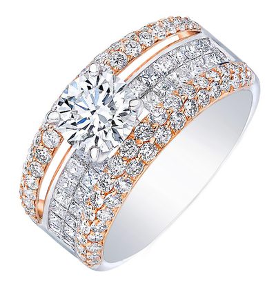 18k Rose and White Gold GIA Certified Diamond Engagement Ring 3.70 carat Roun...