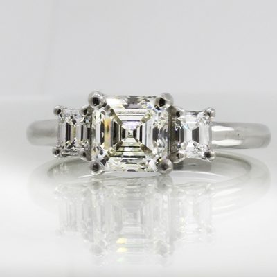Asscher and Emerald Cut Platinum Diamond Engagement Ring 3.00 CT