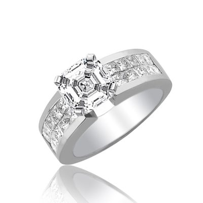 Asscher and Princess Cut Diamond 3.50 CT Engagement Ring 18k Gold