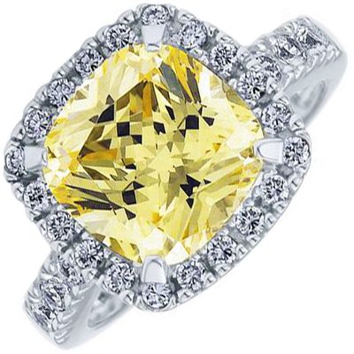 GIA Certified Diamond Halo Style Engagement Ring 3.85 Carat Fancy Yellow Cushion