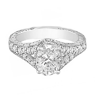 2 carat Oval Shape GIA Certified Diamond Vintage Style Engagement Ring 18k Wh...
