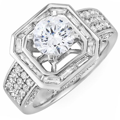 Round and Baguette Cut Diamond 3.00 Carat 18k Gold Engagement Ring GIA Certified