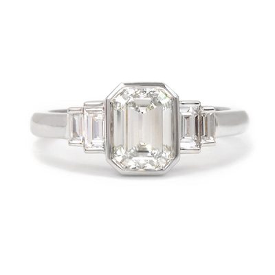 Emerald & Baguette Cut Platinum Diamond 2.90 Carat Engagement Ring GIA Certified