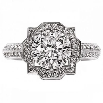 Round Cut Platinum Diamond 3.50 Carat Engagement Ring GIA Certified