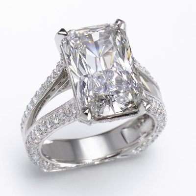 GIA Certified 3.50 CT Radiant & Round Cut Diamond Engagement Ring 18k White Gold