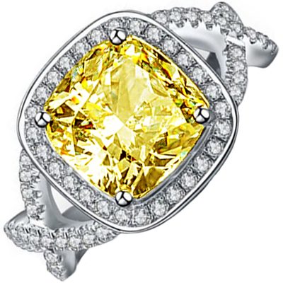 GIA Fancy Yellow Diamond Engagement Ring Platinum Vintage Design 3.50CT Cushion