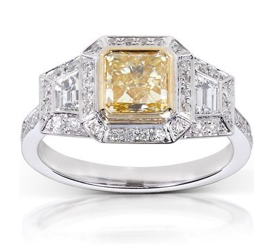 Fancy Yellow Cushion Diamond Engagement Platinum Ring GIA Certified 2.75 Carat