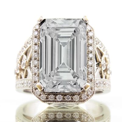 Diamond Engagement Ring 4.50 CT Emerald & Round Cut GIA Certified 18k White Gold