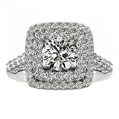 3 carat center GIA Certified Diamond Engagement Ring Double Halo Style 18k Wh...