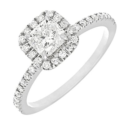 14K White Gold Cushion & Round Diamond Engagement Ring-Center 1 CT Cushion F/SI1