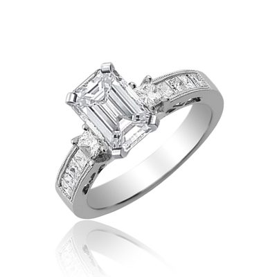 3.00 Carat Emerald Cut Diamond Engagement Ring 18k Gold GIA Certified