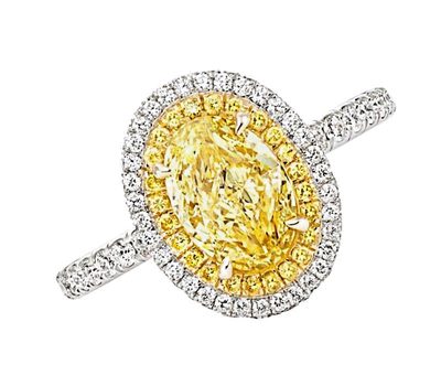 Platinum GIA Fancy Yellow  Diamond Ring /Fancy Yellow & White  Double Halo- 4TCW