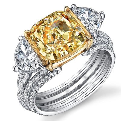 GIA 5.00 CT Fancy Yellow Cushion & Half-moon Diamond Engagement Ring Platinum
