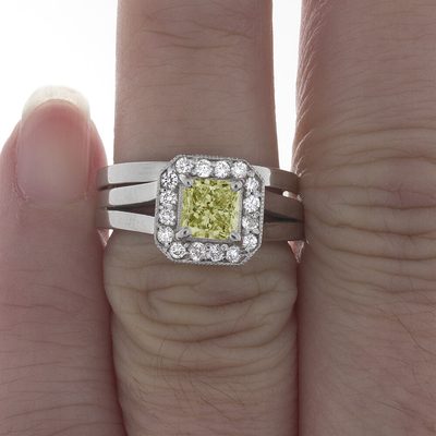 GIA Certified Fancy Yellow Princess Cut Diamond Engagement Ring 3.24 Ct 18K Gold