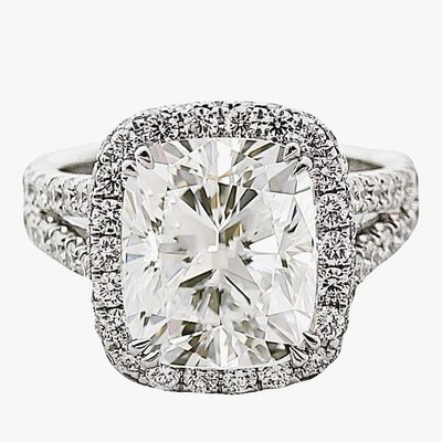 5.00 CT Cushion Cut Center Diamond Ring - GIA - Platinum Split Shank Pave' Ring