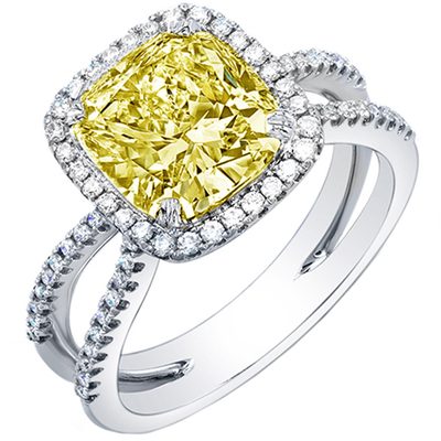GIA Certified Fancy Yellow Cushion Cut Diamond Engagement Halo Style Ring 3.75CT