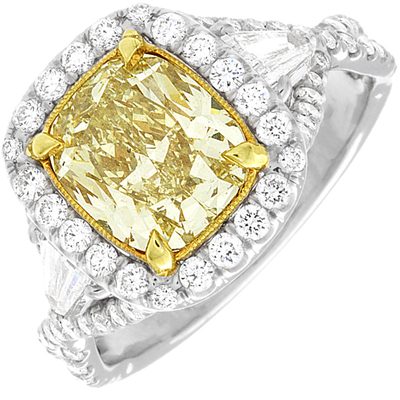 GIA Fancy Yellow Cushion Cut Diamond Engagement Ring 4.30 Carat  Platinum