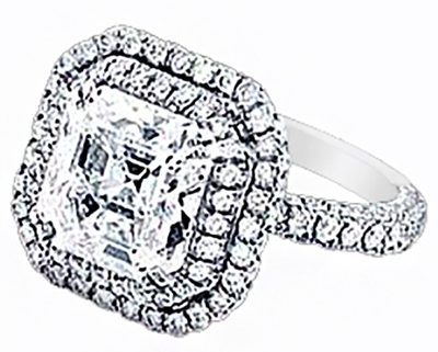 GIA Certified Platinum 5.00 Carat Halo Style Asscher Cut Diamond Engagement Ring