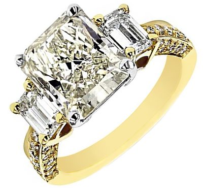 4 carat GIA Certified Radiant Cut Diamond Engagement Ring with Emerald and Ro...